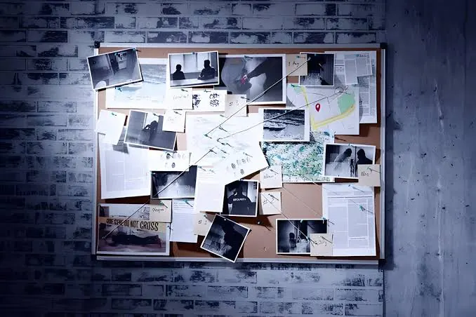 Case board with photographs and notes pinned together